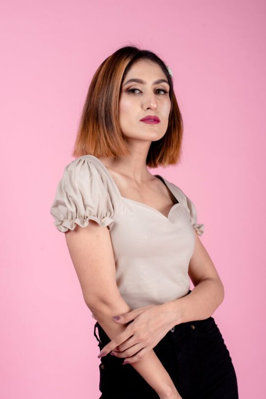 Beige Half Puffed Top