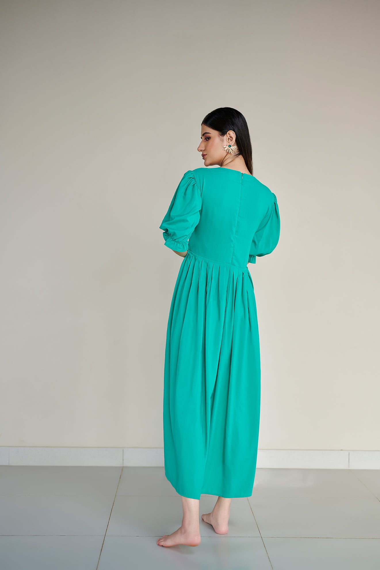 beach wedding dress with sleeves Racele Ruffle Plunging Maxi Dress, Green – Jolie Moi Retail main image 0