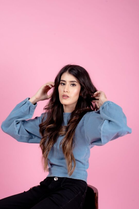 Denim Puff Sleeve Crop Top