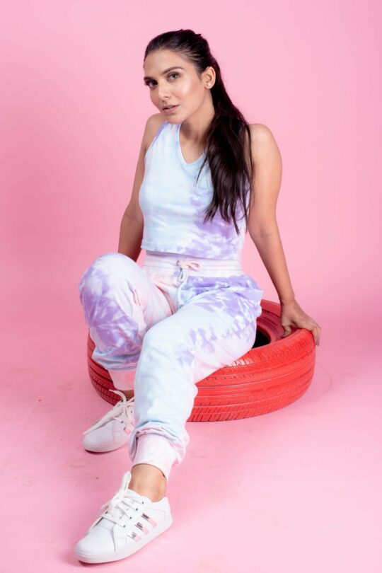 Purple & Blue Tie Dye (Sleeve Less Crop tee + Lowers)
