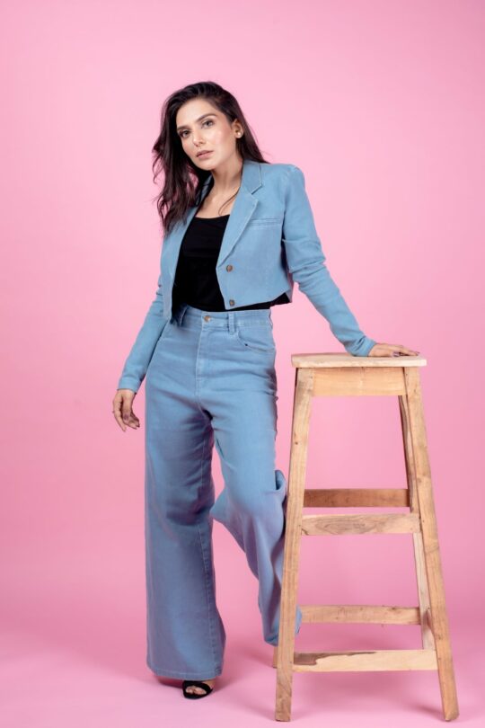 Denim Sky Blue Crop Coat Pant