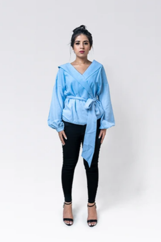 Sky Blue Portrait Collor Top